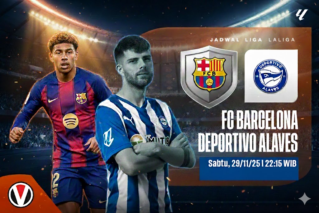 Grafik promosi pertandingan La Liga antara Barcelona vs Alavés