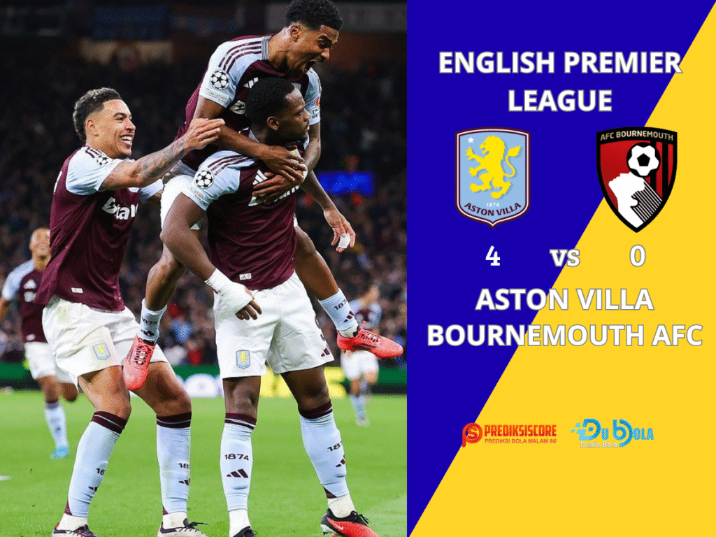 Aston Villa 4-0 Bournemouth mencakup statistik tembakan, penguasaan bola, pelanggaran, dan daftar pencetak gol
