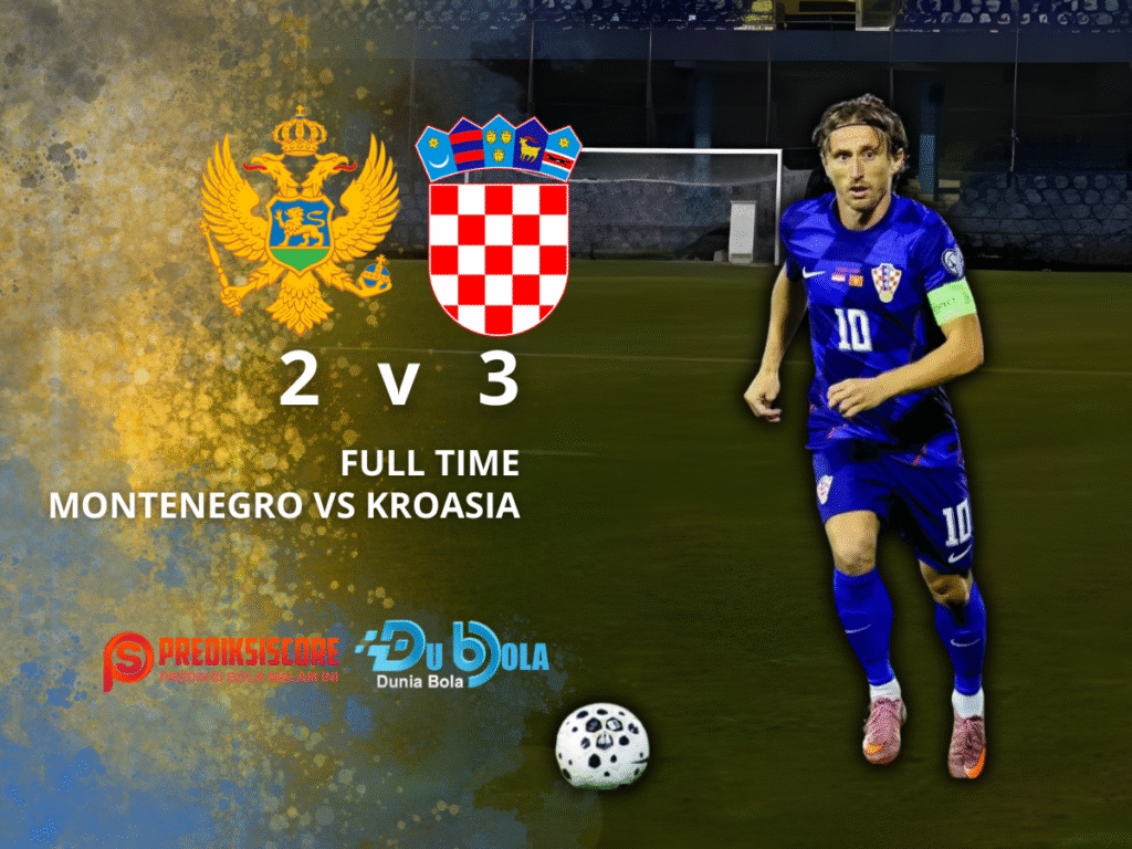 Kroasia (3) vs Montenegro (2) Tampilan skor full-time Kualifikasi Piala Dunia: Montenegro 2 - 3 Kroasia. Kroasia menang dramatis