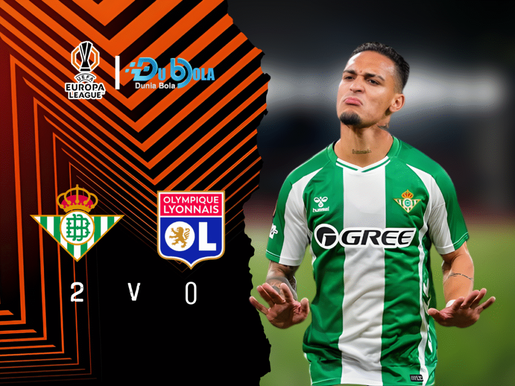 Pemain Real Betis merayakan kemenangan 2–0 atas Olympique Lyon di Liga Europa 2025, mencerminkan efisiensi serangan dan dominasi taktik Betis