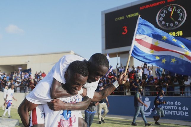 Stopira merayakan bersama rekan setimnya setelah mengalahkan Eswatini dalam laga kualifikasi Piala Dunia di Estadio Nacional di Praia, Cape Verde, 13 Oktober 2025 (c) AP Photo/Cristiano Barbosa