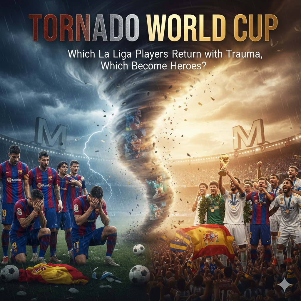 Pemain La Liga menangis dan merayakan di stadion, terbelah oleh badai topan Piala Dunia. Kontras emosi pasca-World Cup.