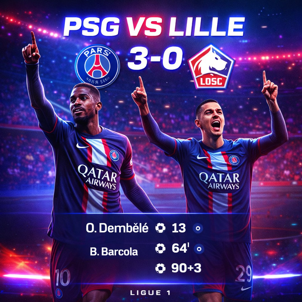 PSG vs Lille 3-0 di Ligue 1, Dembélé Cetak Dua Gol