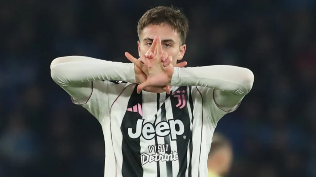 Kenan Yildiz merayakan gol saat membela Juventus dalam pertandingan Serie A.