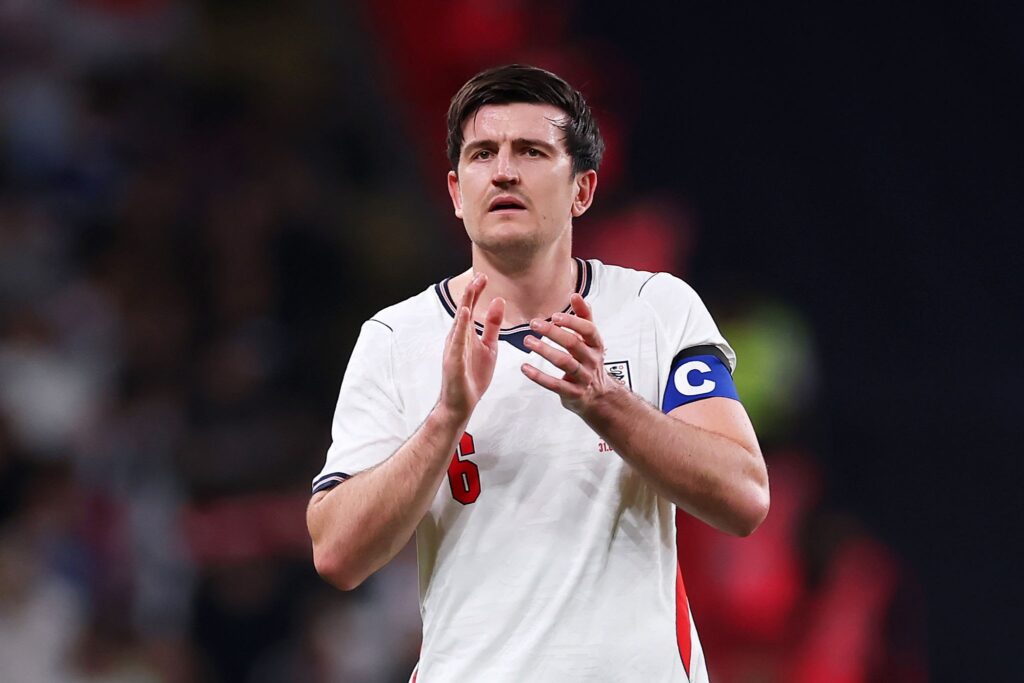 Harry Maguire saat membela Timnas Inggris di pertandingan internasional