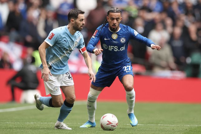 Antoine Semenyo mencetak gol kemenangan Manchester City saat menghadapi Chelsea di Wembley