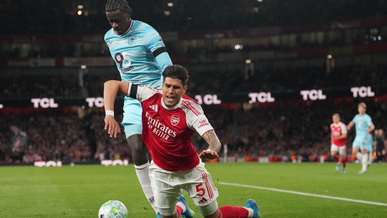 Piero Hincapie saat laga Arsenal vs Burnley