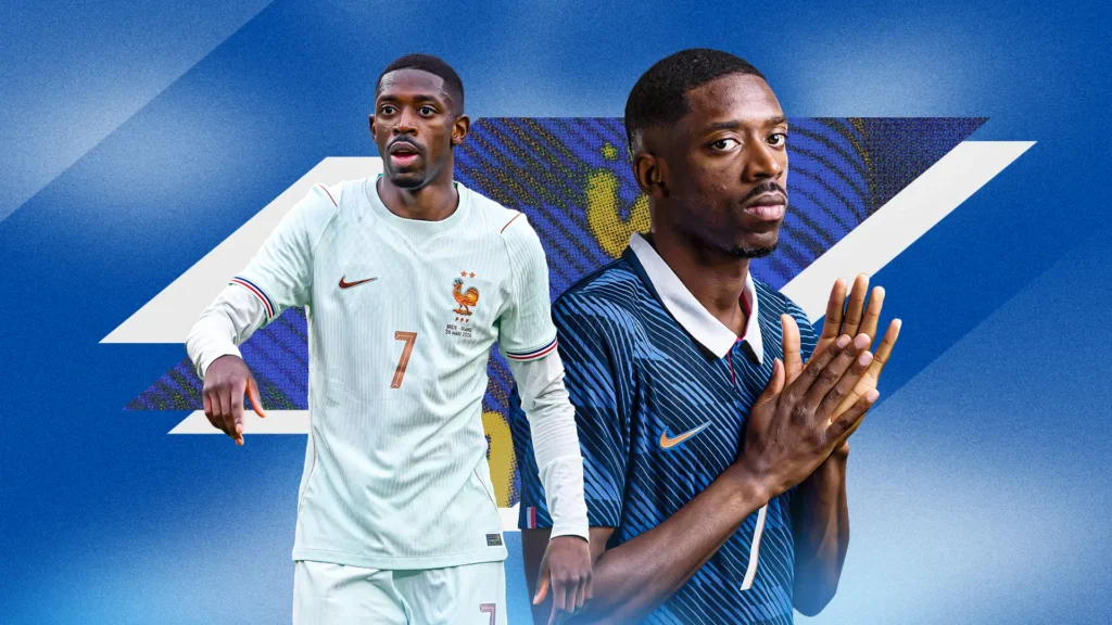 Ousmane Dembele merayakan gol dengan seragam timnas Prancis di Piala Dunia 2026