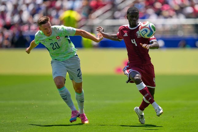 Boualem Khoukhi mencetak gol penyeimbang pada laga Qatar vs Swiss