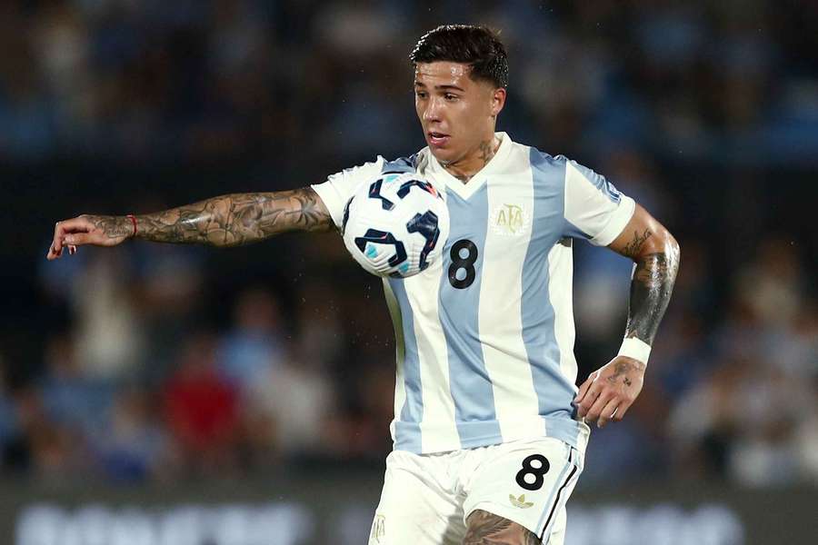 Foto aksi Enzo Fernandez, pemain Argentina di Piala Dunia 2026.
