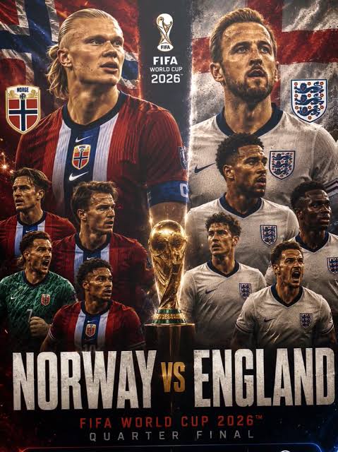 Norwegia vs Inggris pada perempat final Piala Dunia 2026
