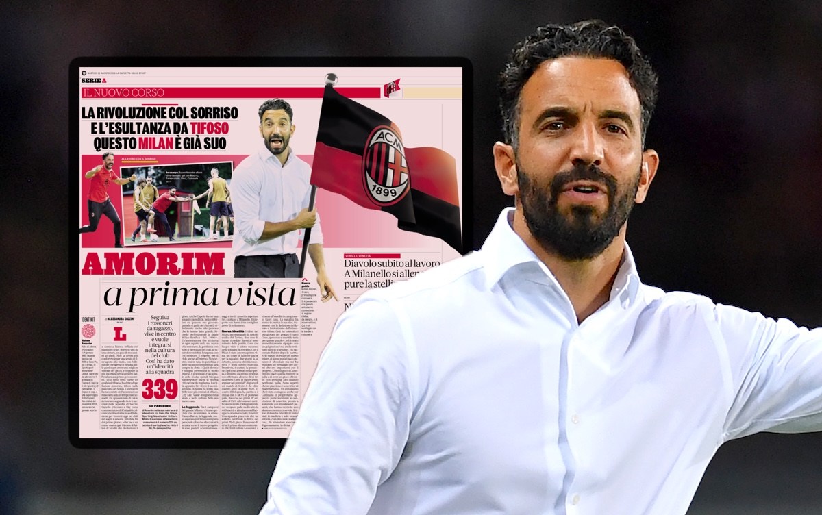 Pelatih AC Milan Ruben Amorim memberikan instruksi saat pertandingan Serie A
