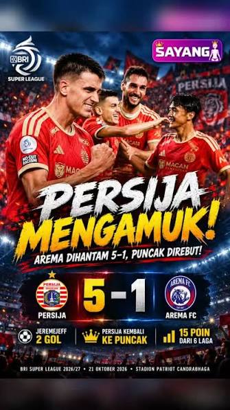 Persija Jakarta Menang 5–1 atas Arema FC